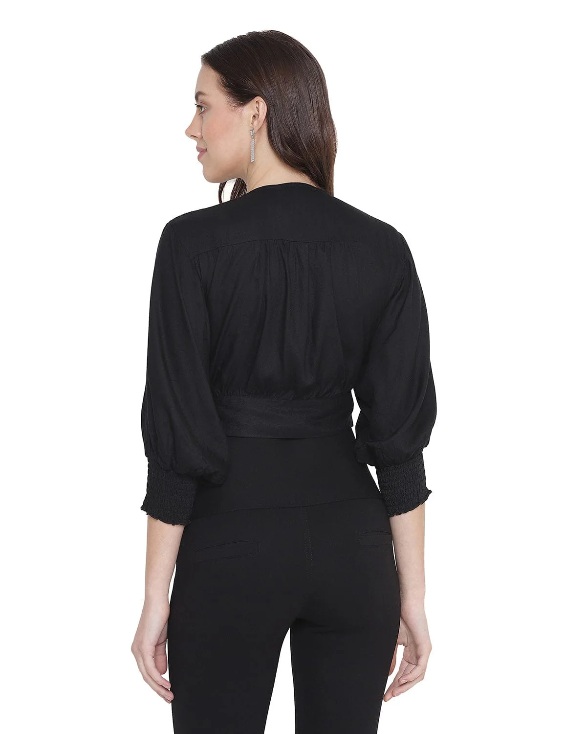 Aroma Solid Black Tie - Knot Women Top - Image 4