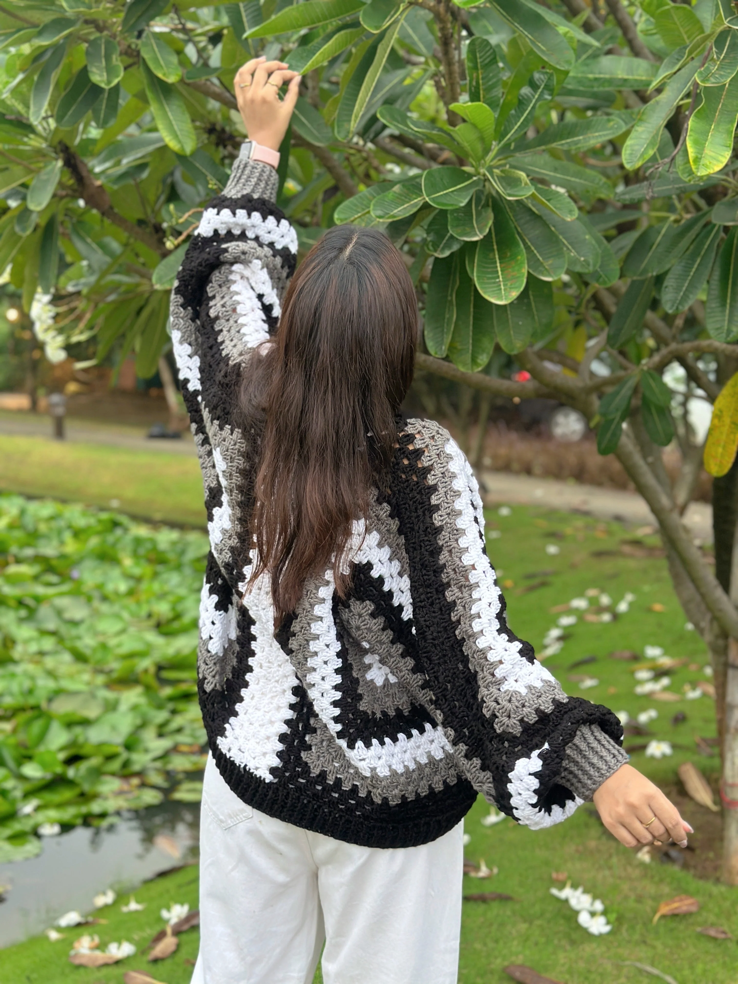 Artie Bohemian Handmade Cardigan - Black Grey - Image 5