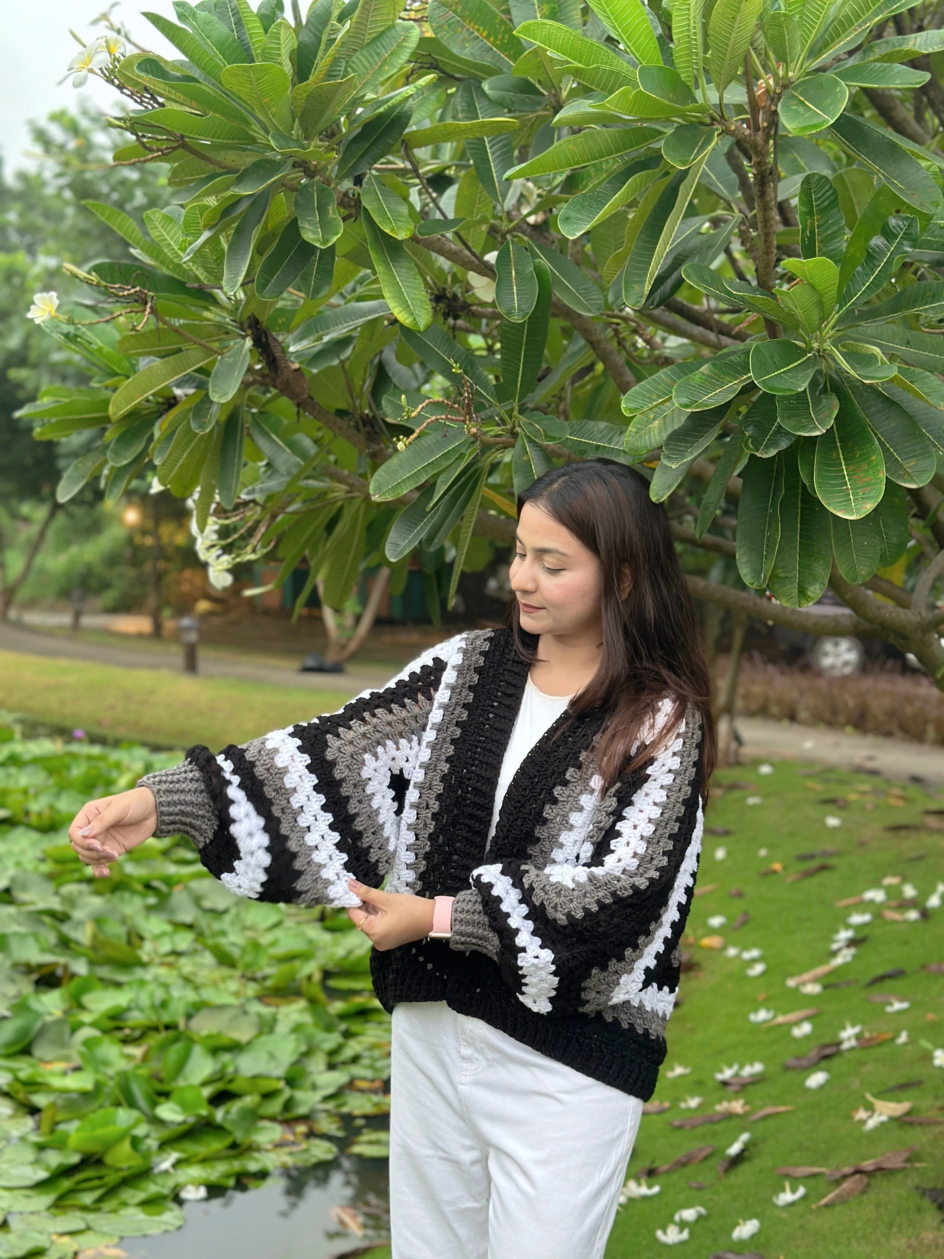 Artie Bohemian Handmade Cardigan - Black Grey - Image 7