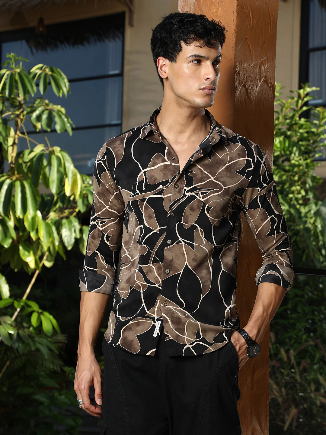 Artistic-Foliage Lined Imrprint Shirt - Image 2