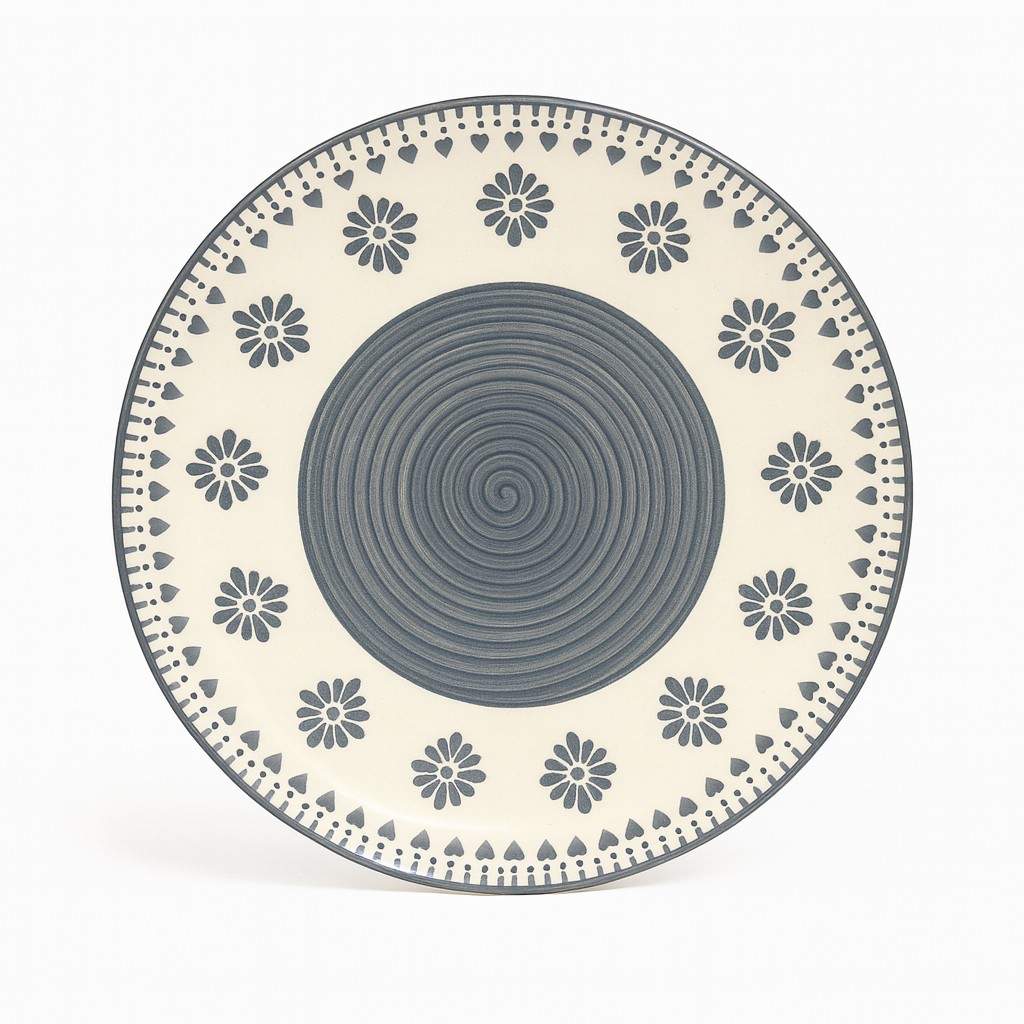 Athena Home Ceramic Handcrafted Ceramic Dinner Plate – Grey Floral Pattern Dinner Plate - Image 4
