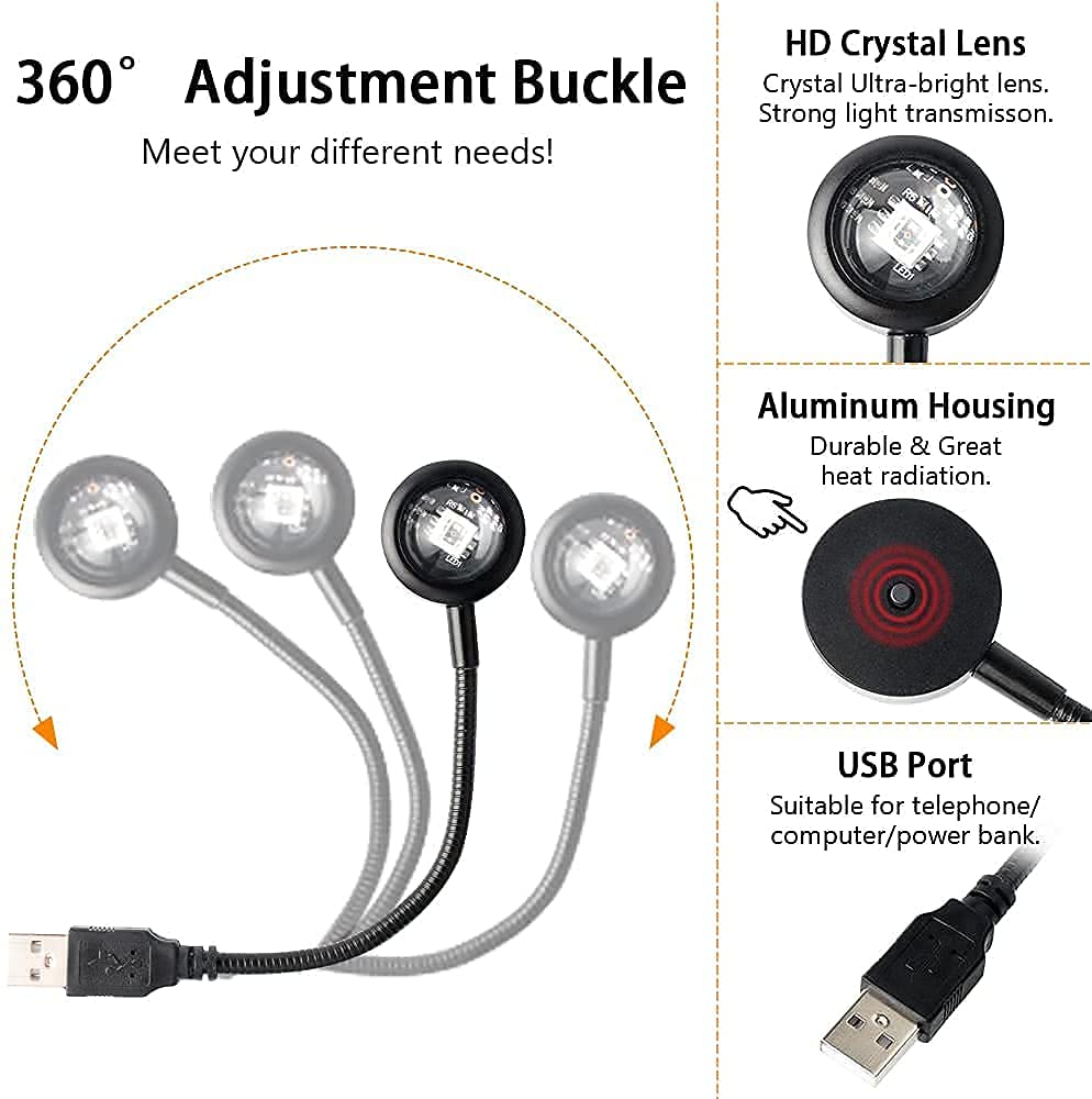 AuraMini – USB-Powered Mini RGB Sunset Projection Lamp with Plug & Play 360 Adjustable Design, Soft Ambient Glow Light for Aesthetic Decor - Image 3