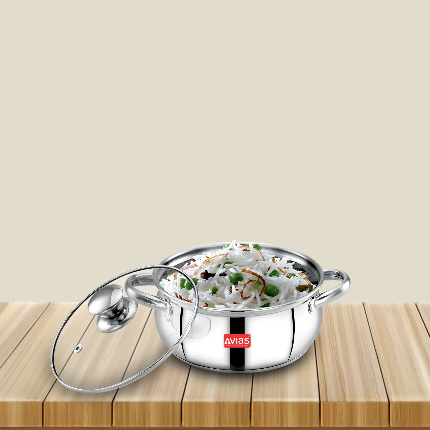 AVIAS Inox IB stainless steel cookpot with glass lid with steam vent | rust-resistant cooware with sandwich bottom | Induction and gas stove friendly | Silver
