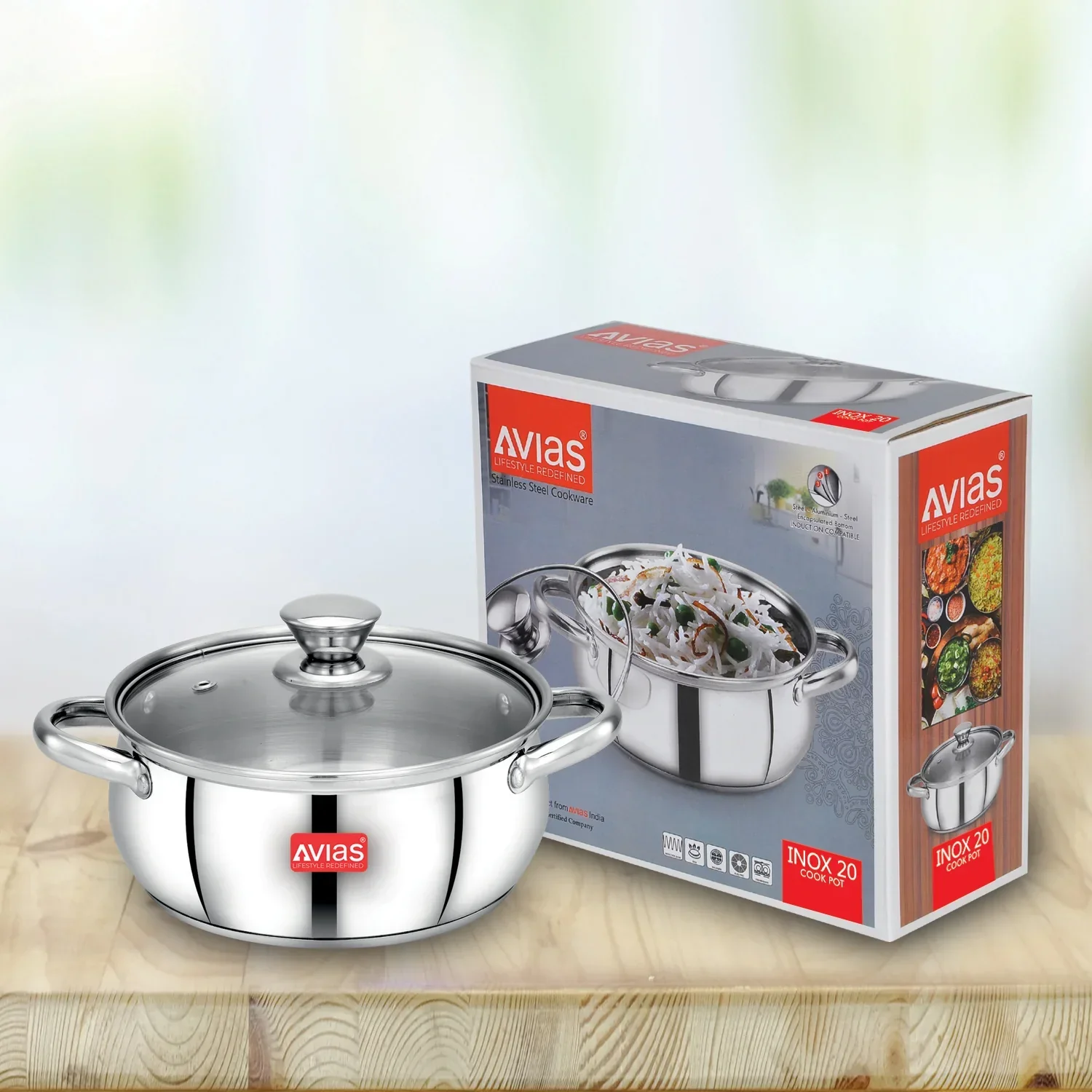 AVIAS Inox IB stainless steel cookpot with glass lid with steam vent | rust-resistant cooware with sandwich bottom | Induction and gas stove friendly | Silver - Image 11