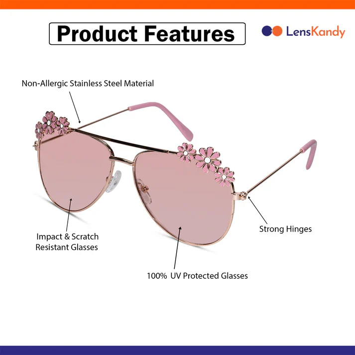 Aviator Floral Blue Sunglasses For Girls - Image 8