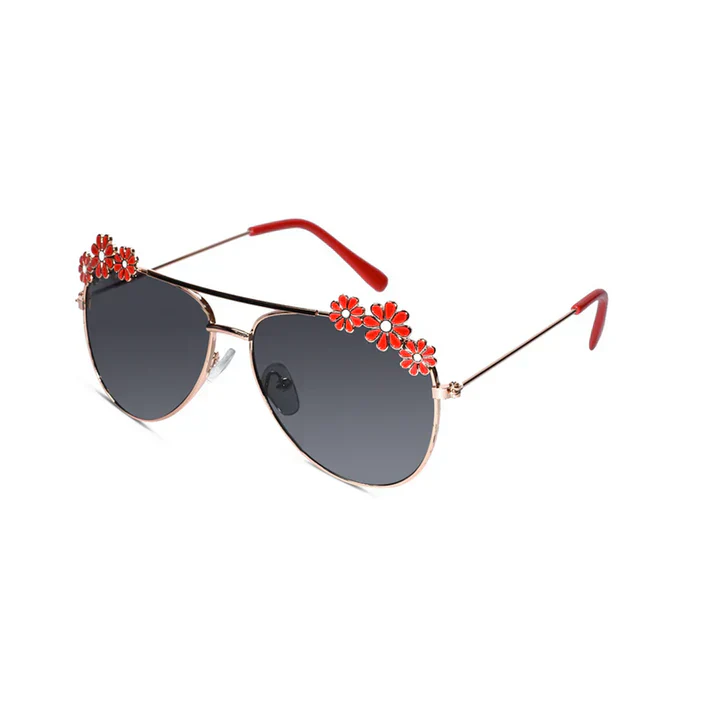 Aviator Floral Red Sunglasses For Girls - Image 17