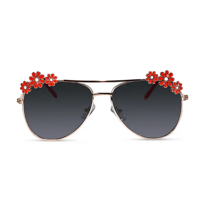 Aviator Floral Red Sunglasses For Girls - Image 9