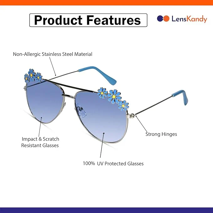 Aviator Floral Sunglasses For Girls - Image 15