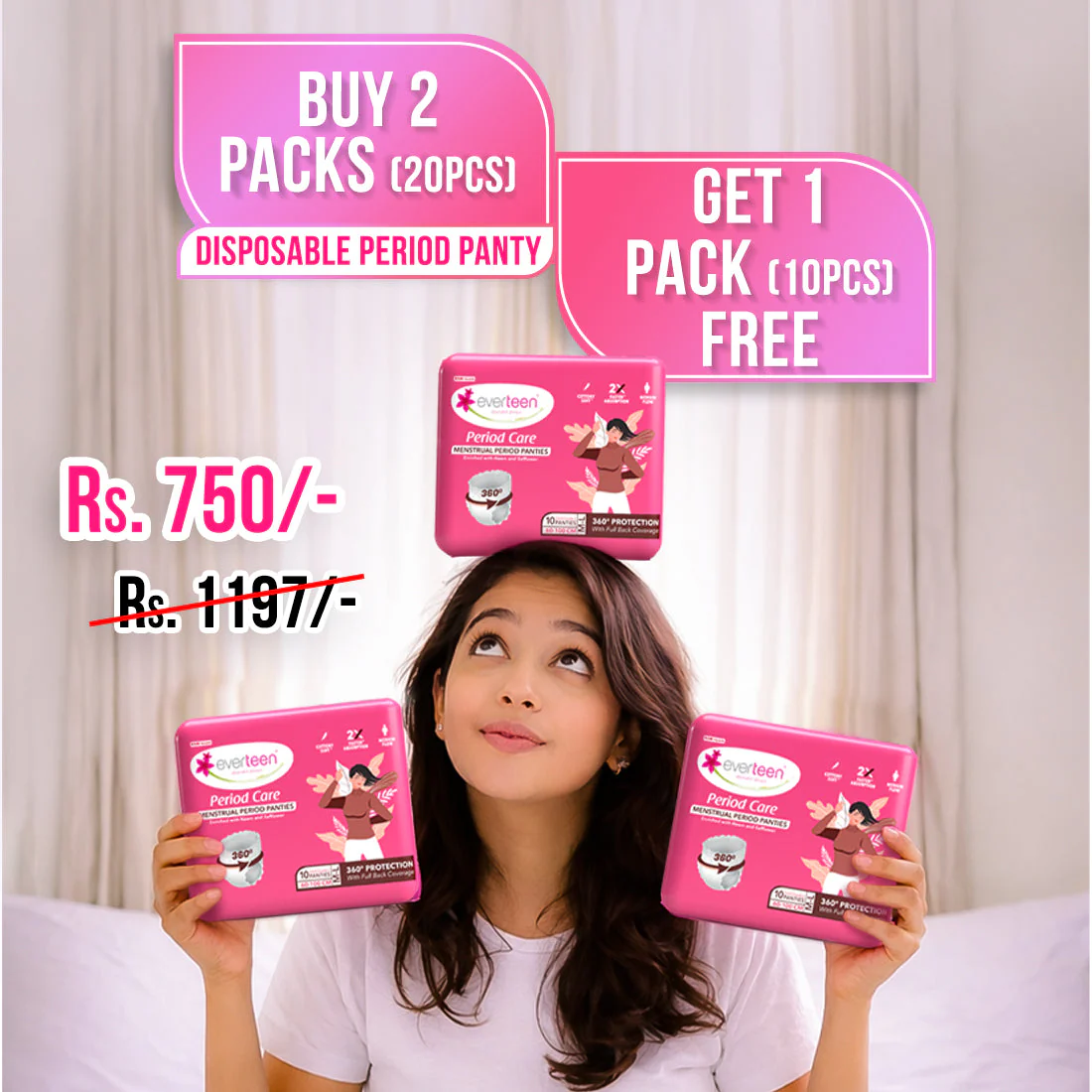 B2G1 Offer: Buy 2 Packs everteen Disposable Period Panties, Get 1 Pack Free