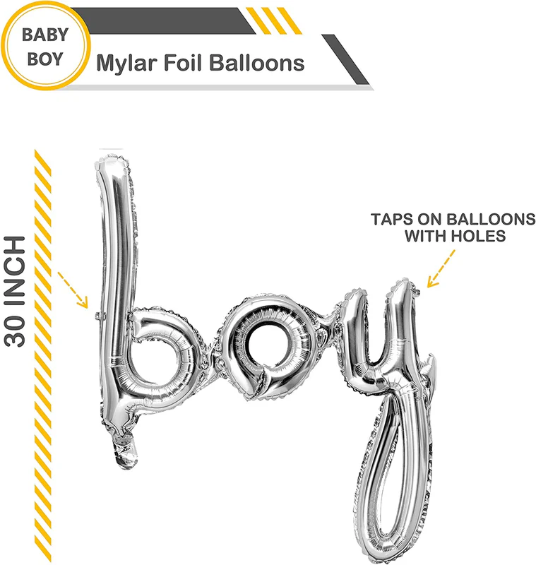 Baby Boy Curssive Letter Foil Balloon Set (Silver) (Pack of 1) - Image 4