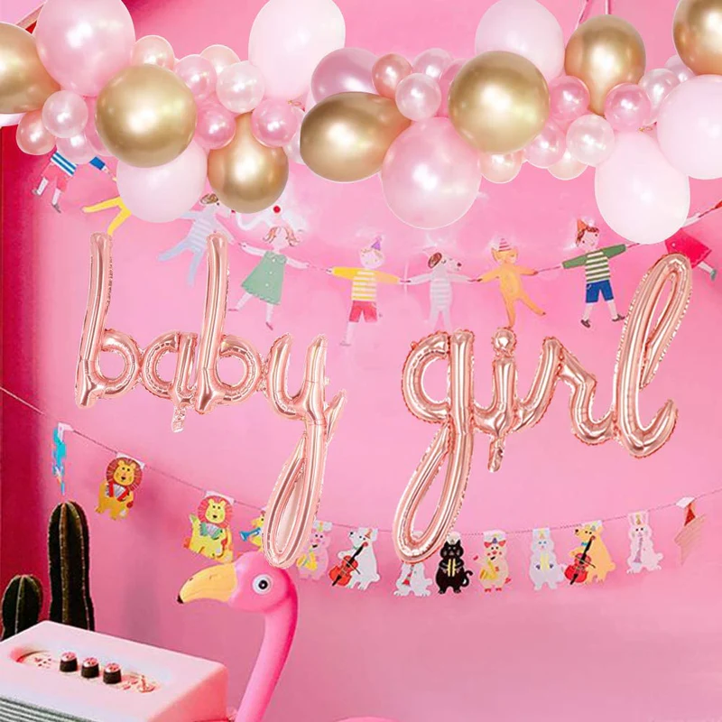 Baby Girl Cursive Letter Foil Balloon Set (Pink) (Pack of 1) - Image 5