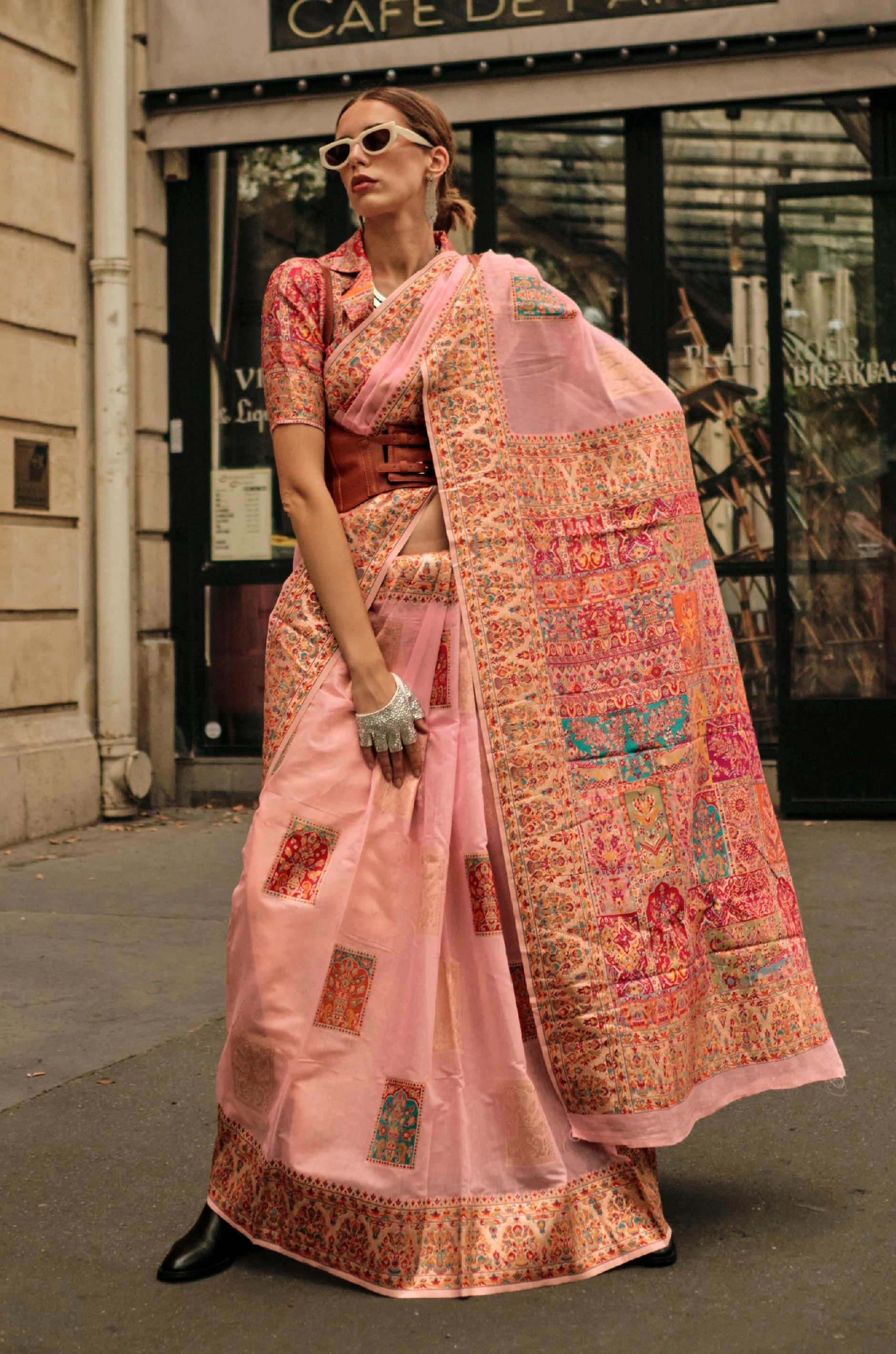 Baby Pink Kashmiri Modal Silk Saree