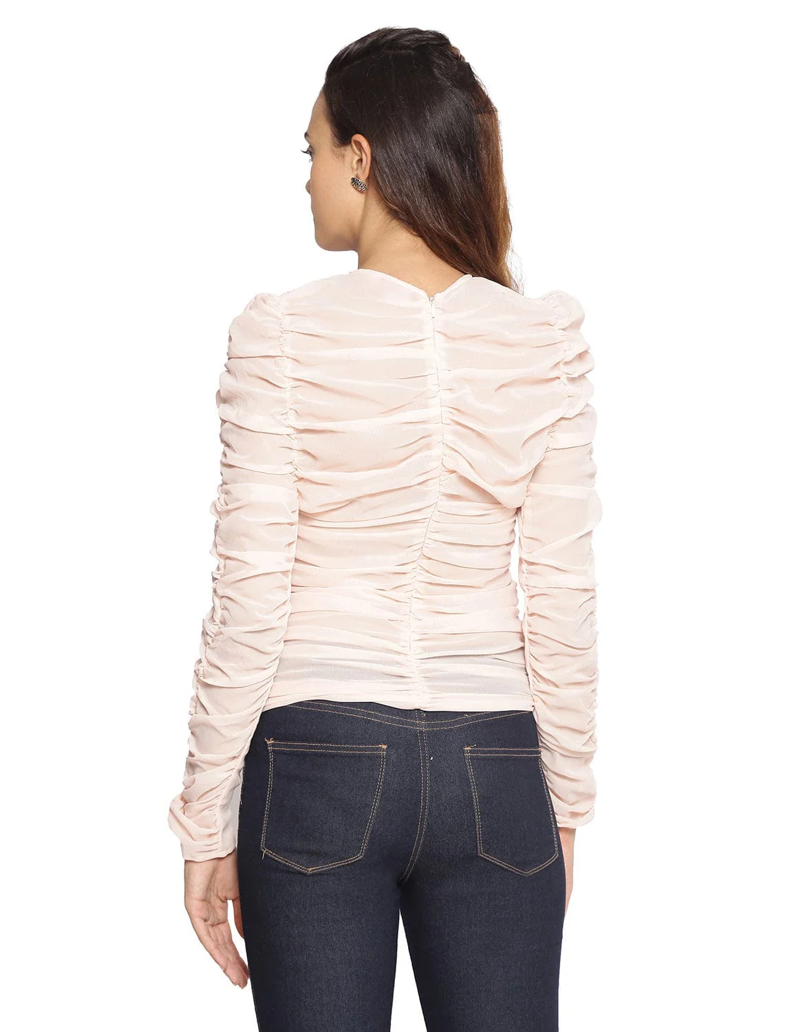 Baby Pink Semi-Sheer Shirred Top - Image 3