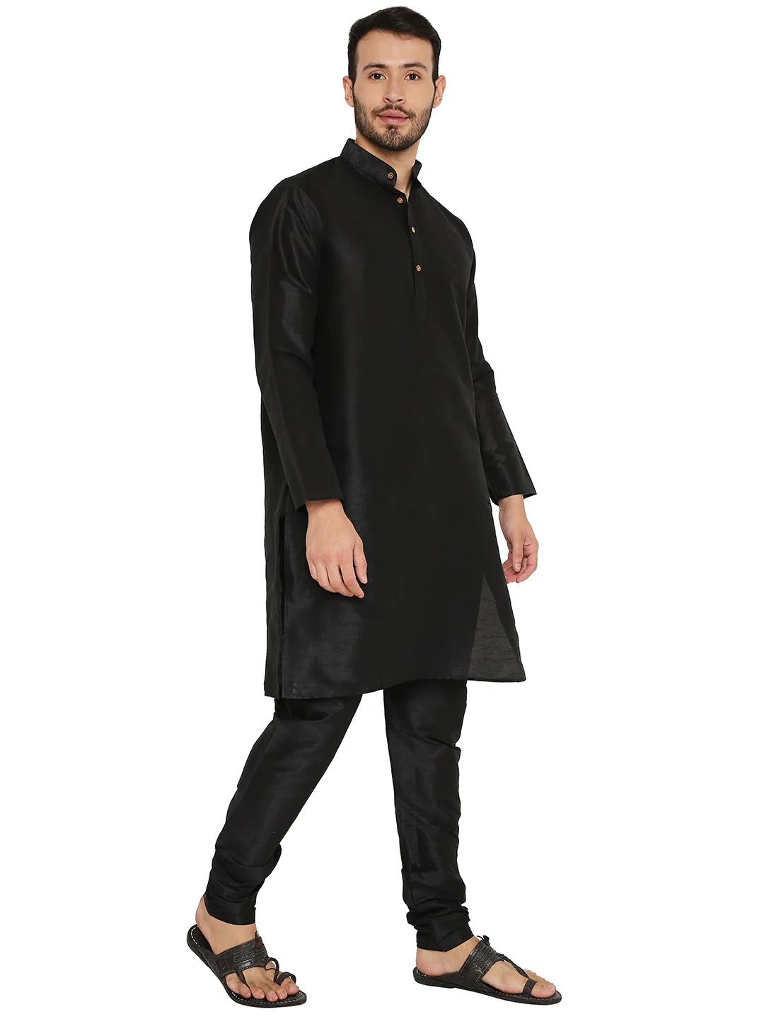 Banarasi Dupion Silk Kurta in Black - Image 3