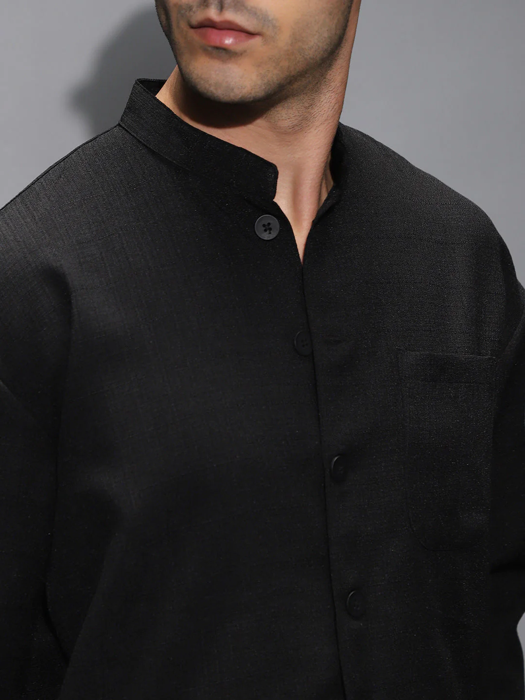 Band-Collar Heathered Shacket - Image 7