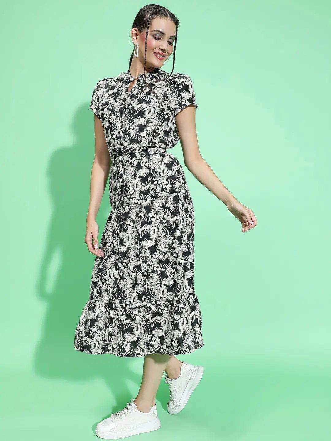 Bang On Black Floral Print Dress Button Down Detail Women Dress - Image 3