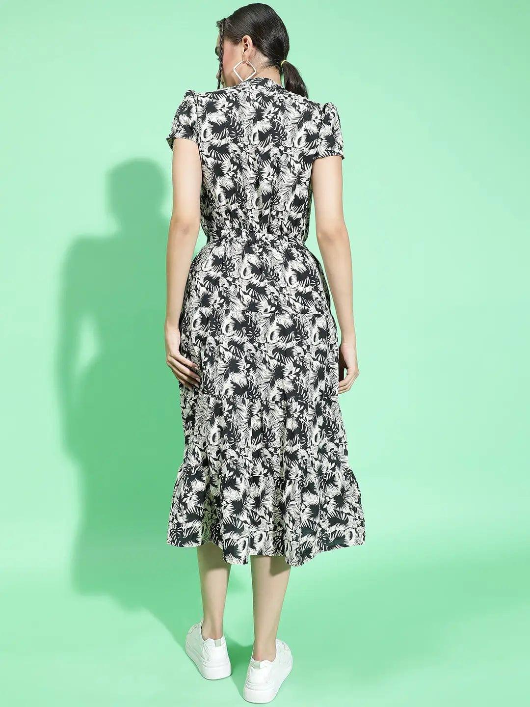Bang On Black Floral Print Dress Button Down Detail Women Dress - Image 5