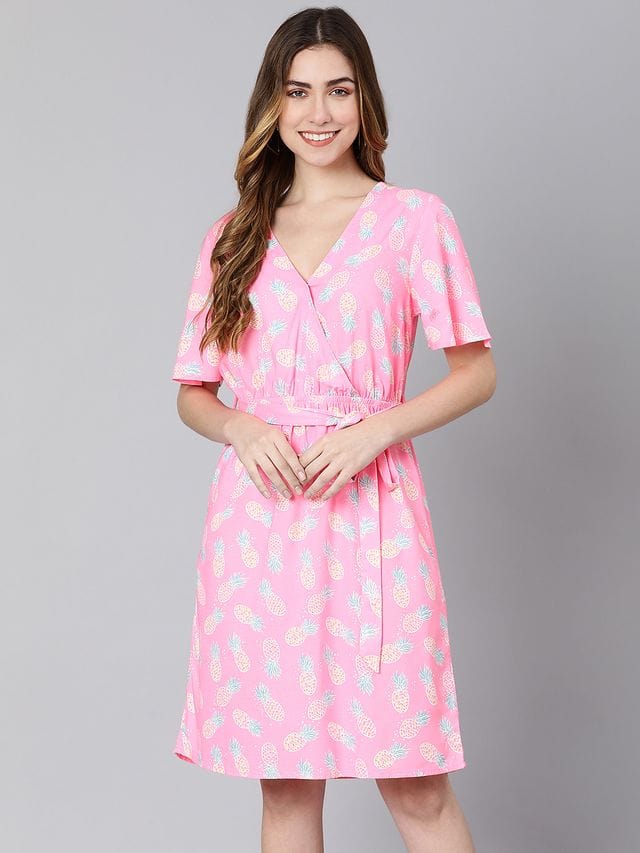 Barbie Pink Floral Print Tie-Knotted Women Dress - Image 2