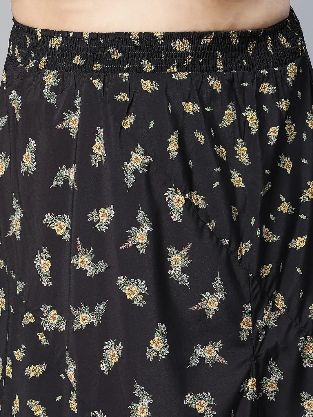 Basic Black Floral Print Elsaticated Women Plus Size Dress - Image 6