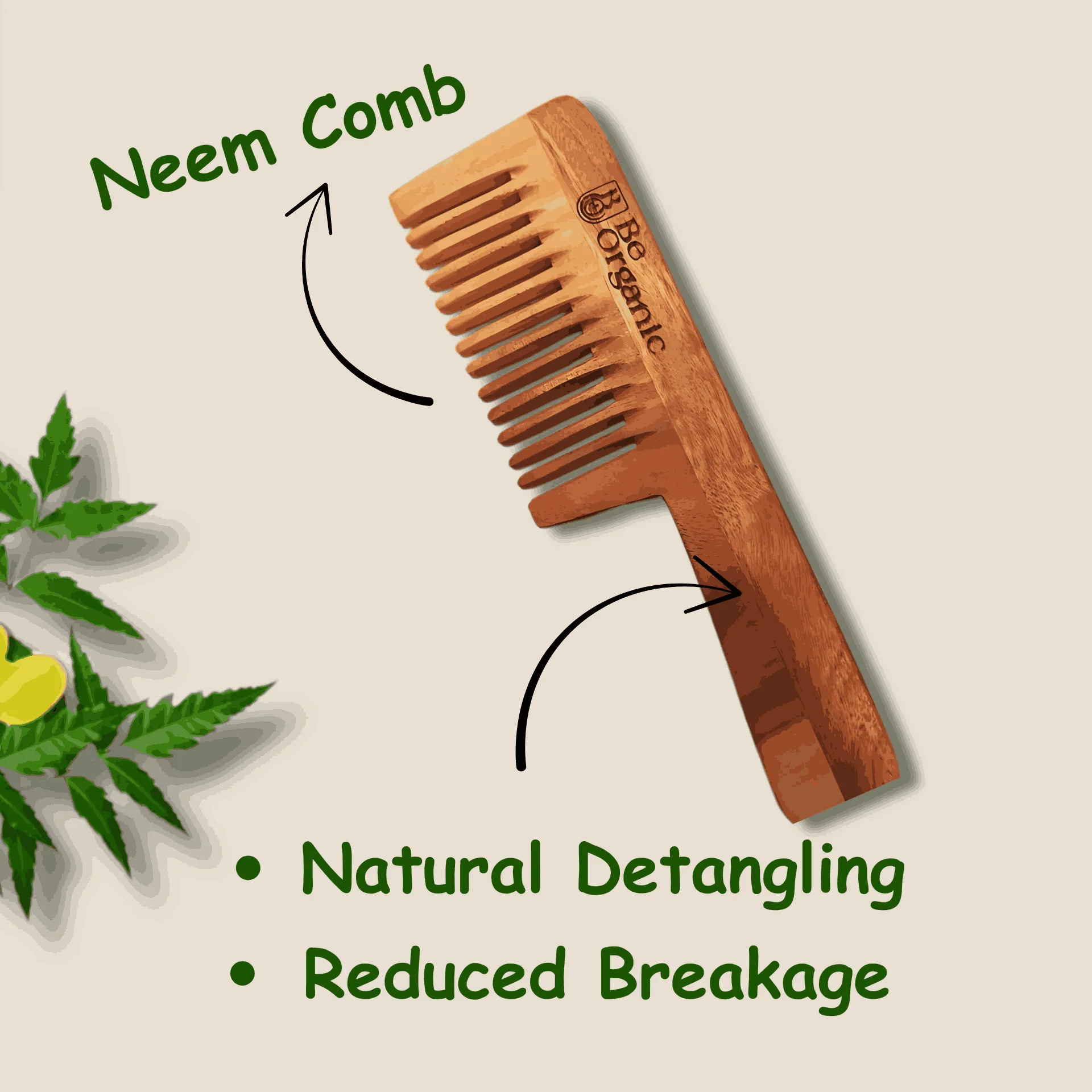 Be Organic Head to Toe Care Combo – Neem Comb & Pumice Stone for Scalp and Foot Care - Image 3