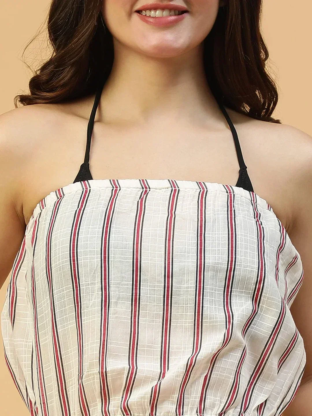 Beachy White Stripe Print Elasticated Off -Shoulder Women Becahwear Cotton Playsuit - Image 7