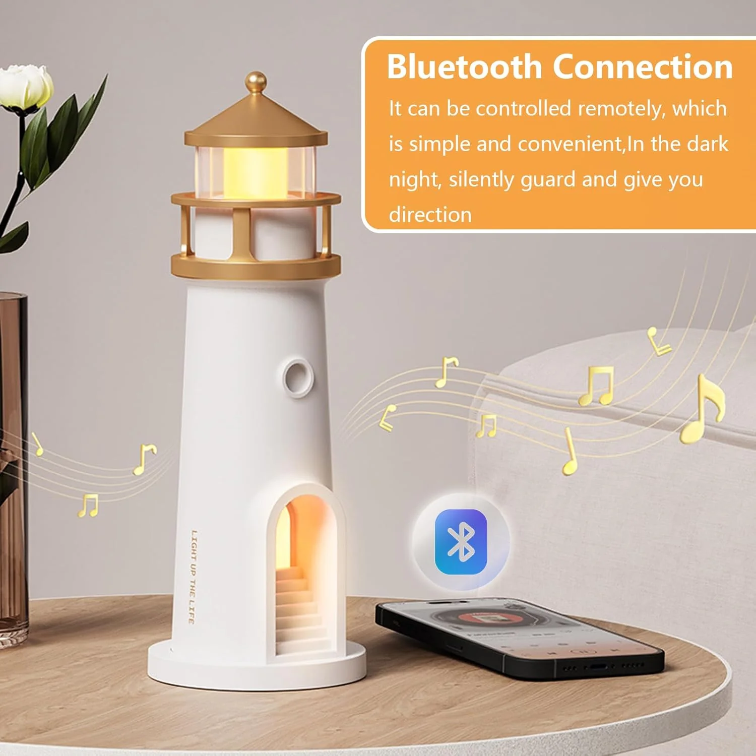 Beacon: Lighthouse Moonlight Projection Lamp with Bluetooth Speaker & Remote, Dimmable LED Night Light, Cute Moon Glow Table Lamp for Bedroom, Kids Room & Unique Gifting - Image 4