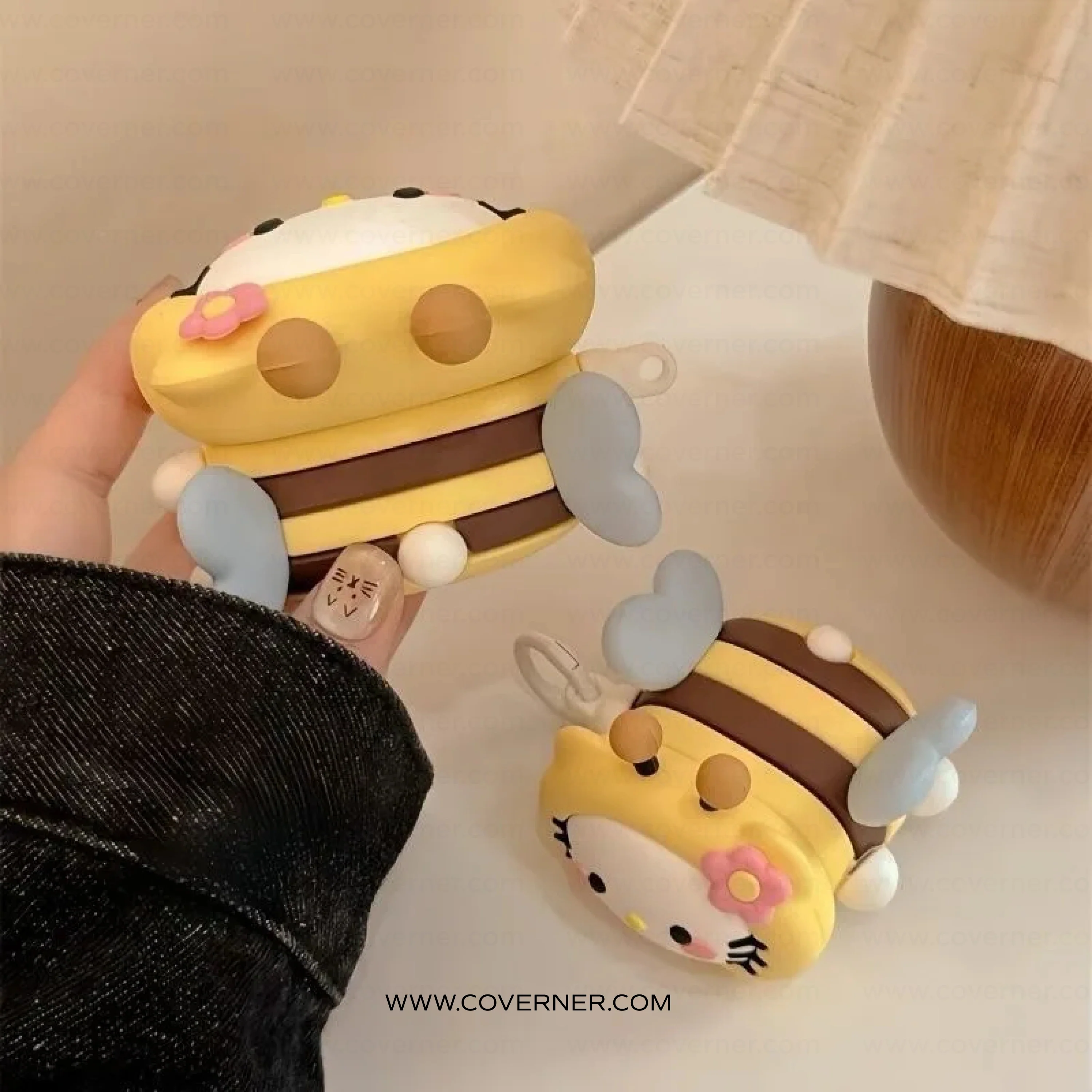BeeBoo Kitty Bee Silicone AirPods Case with Hook – Cute Cartoon AirPods Cover by Coverner India - Image 8