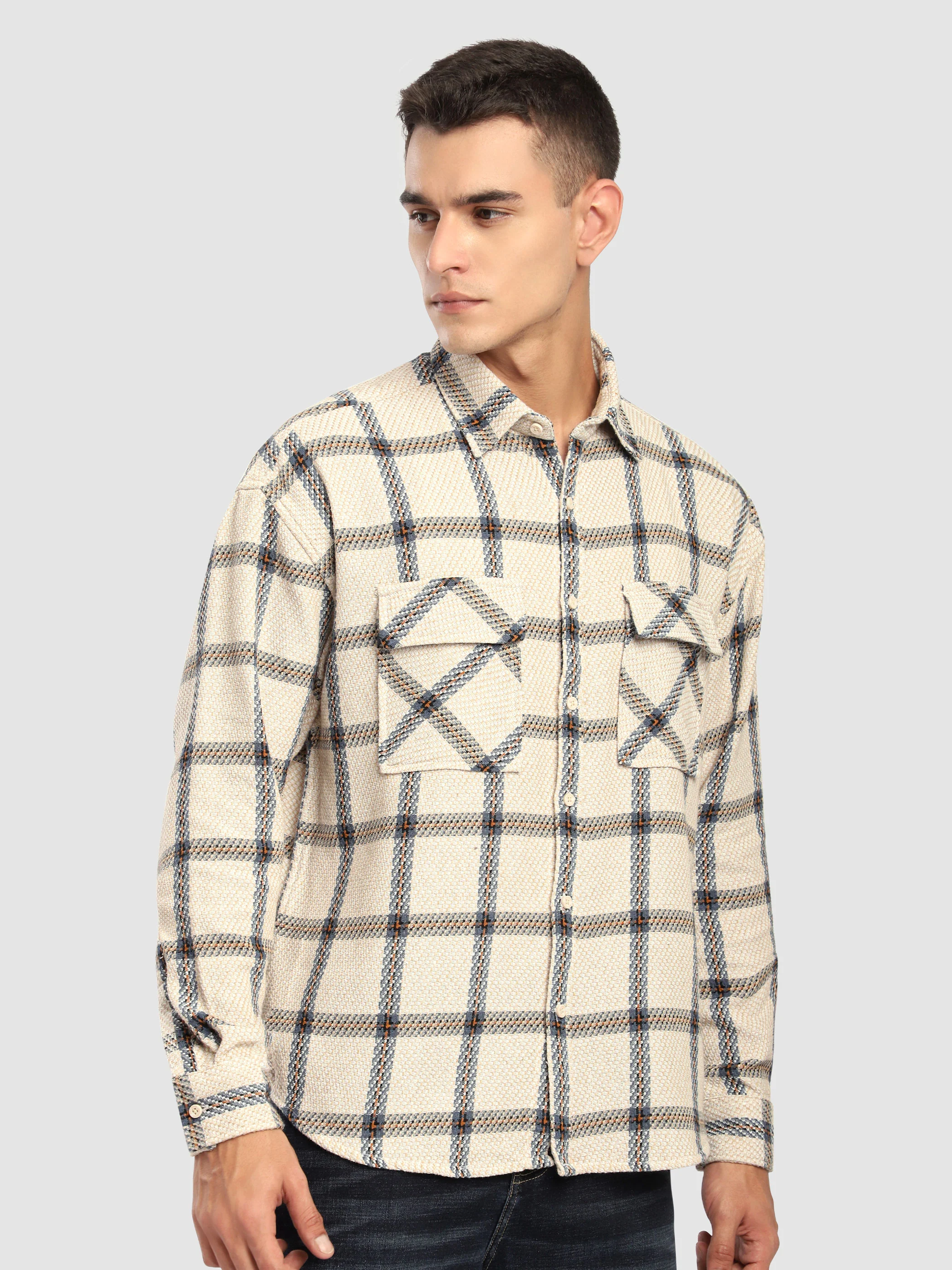 Beige Cotton Flannel Overshirt - Image 2