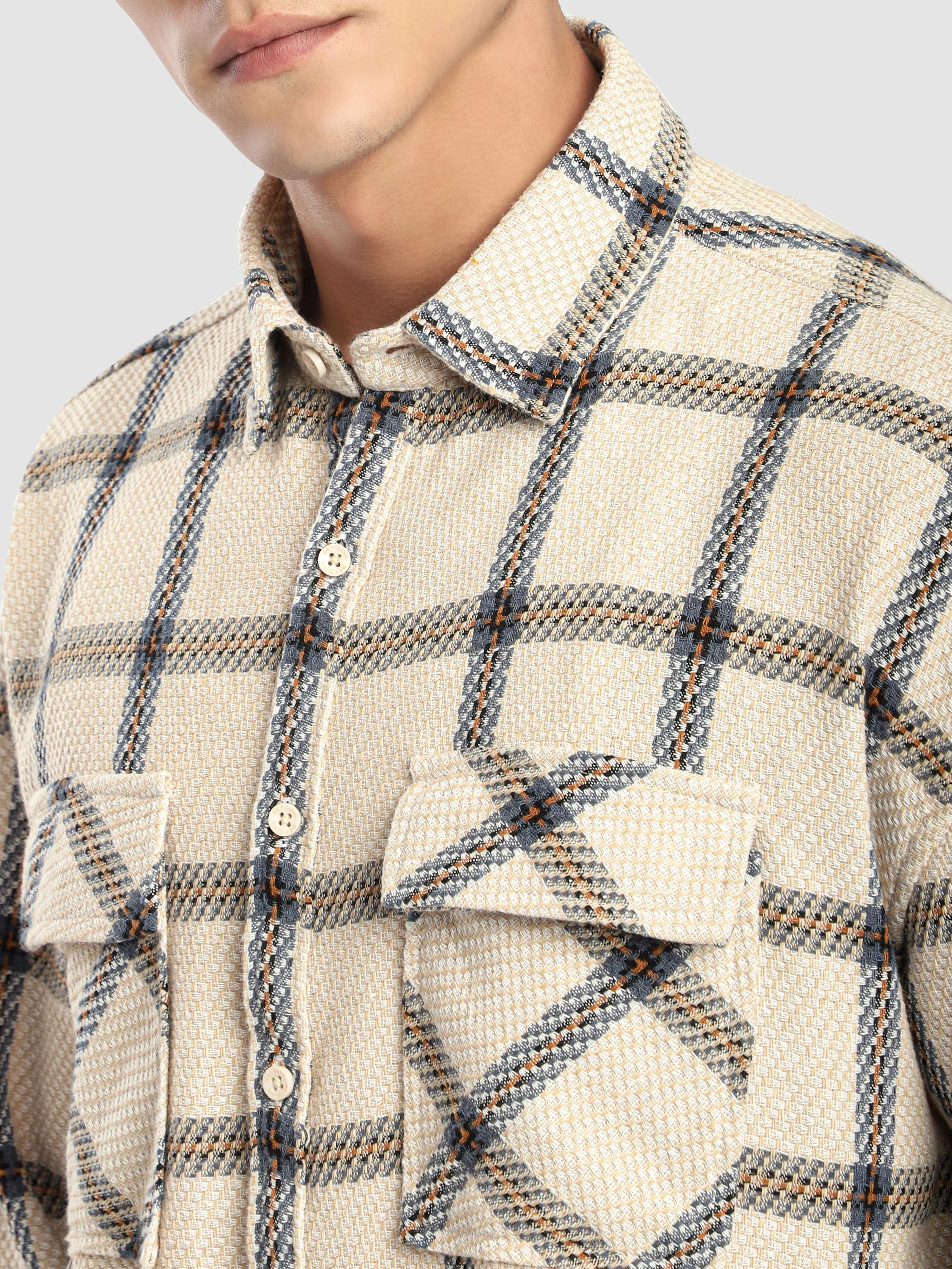 Beige Cotton Flannel Overshirt - Image 4