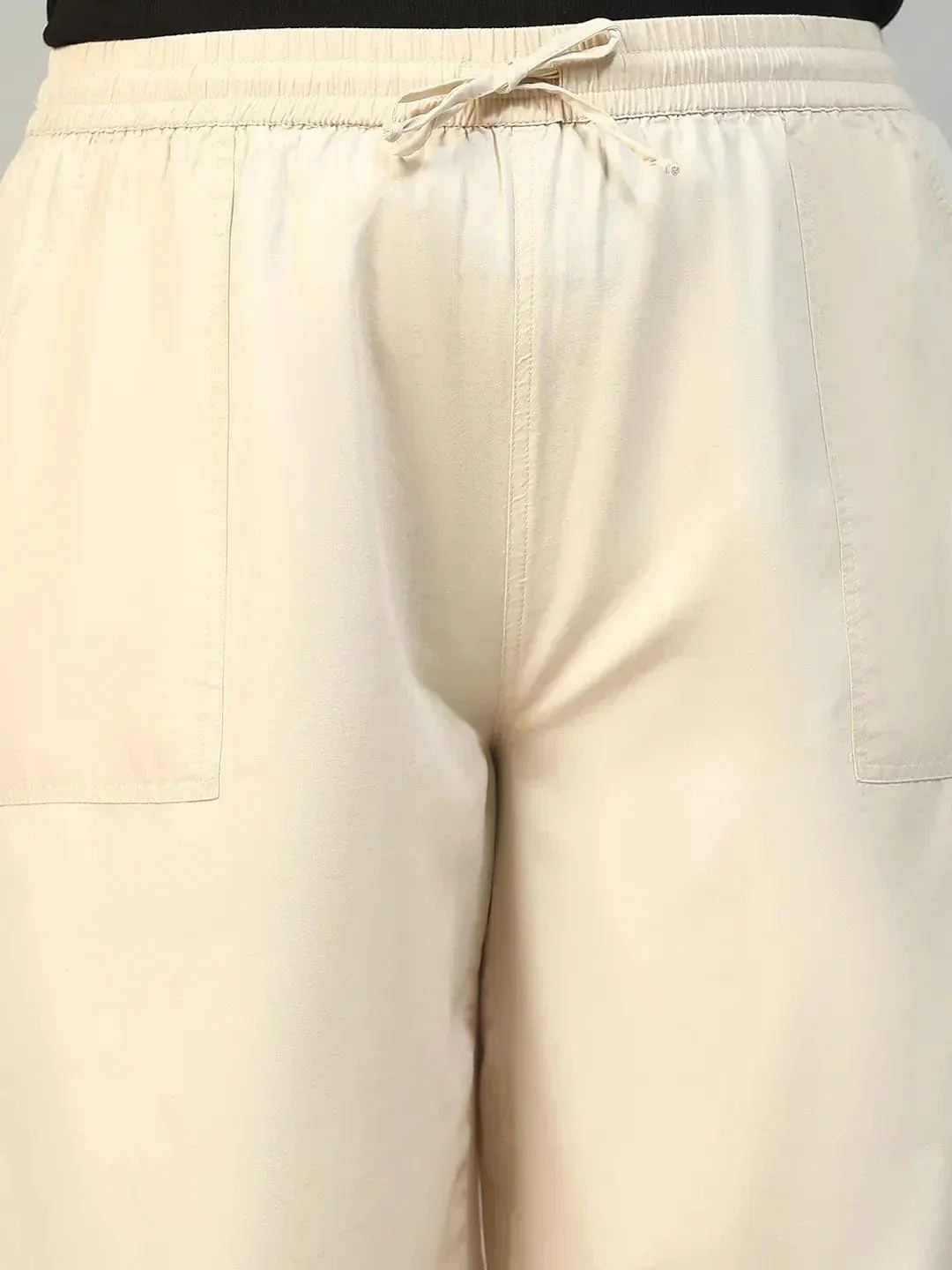 Being Beige Elasticated With Tie -Up Detail Plus Size Women Cotton Linen Flare Pant - Image 6
