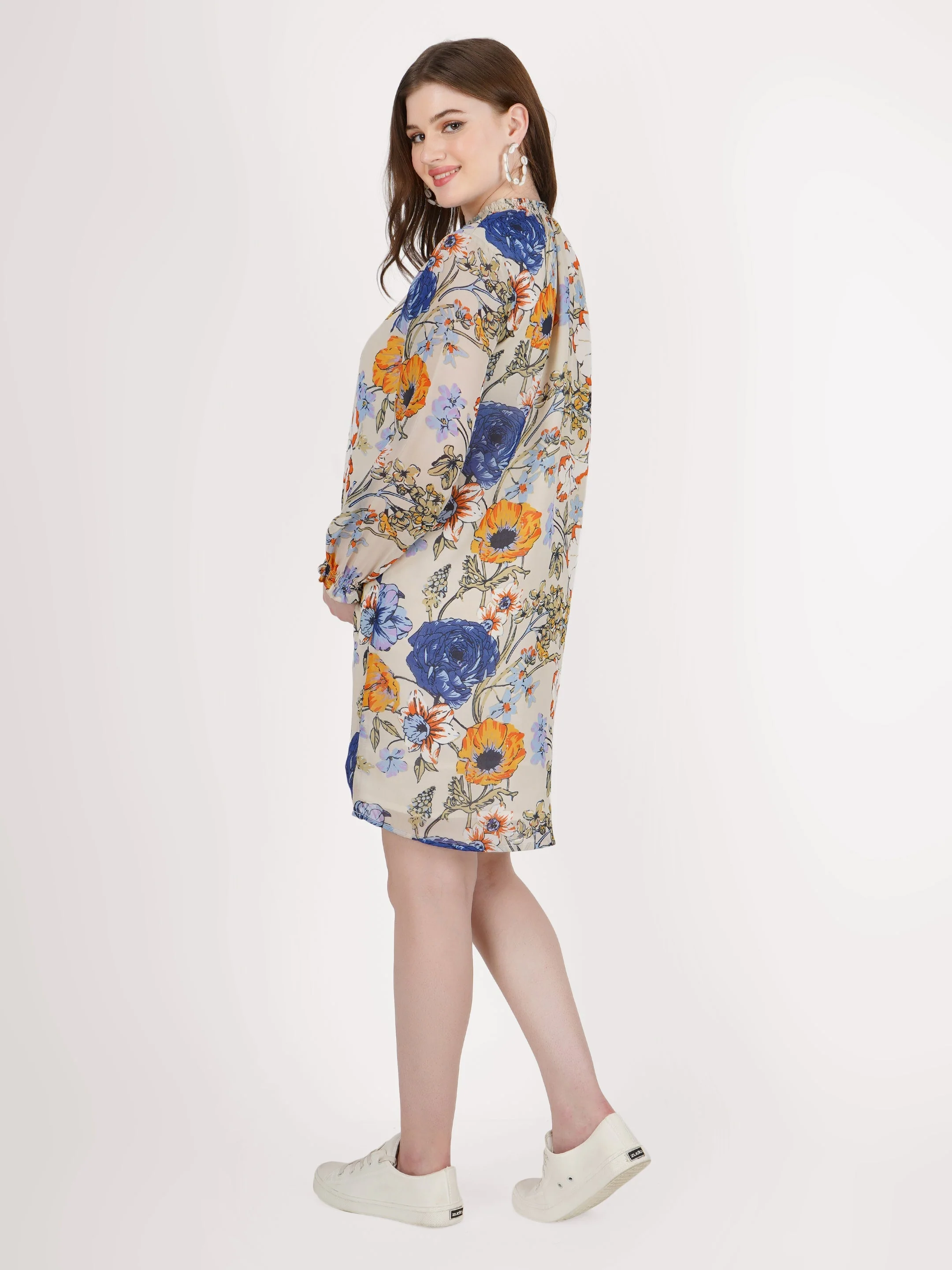 Bella Beige Moss Crepe Dress - Image 4