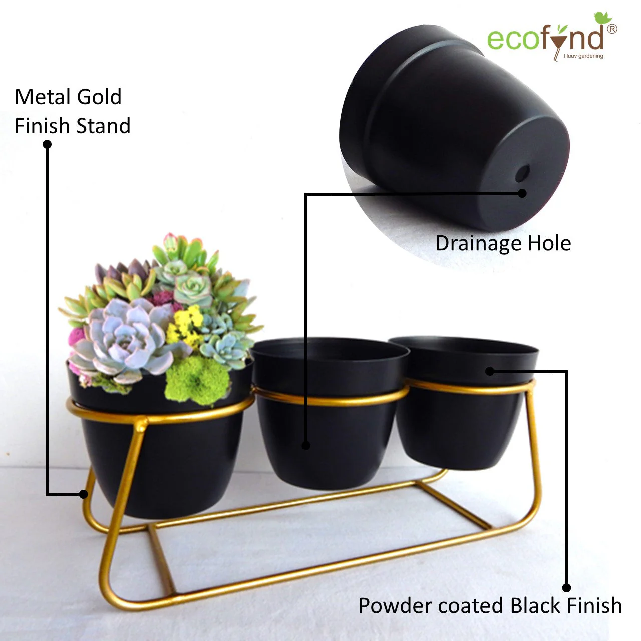 Bella Black Metal Pot with Stand - Image 3
