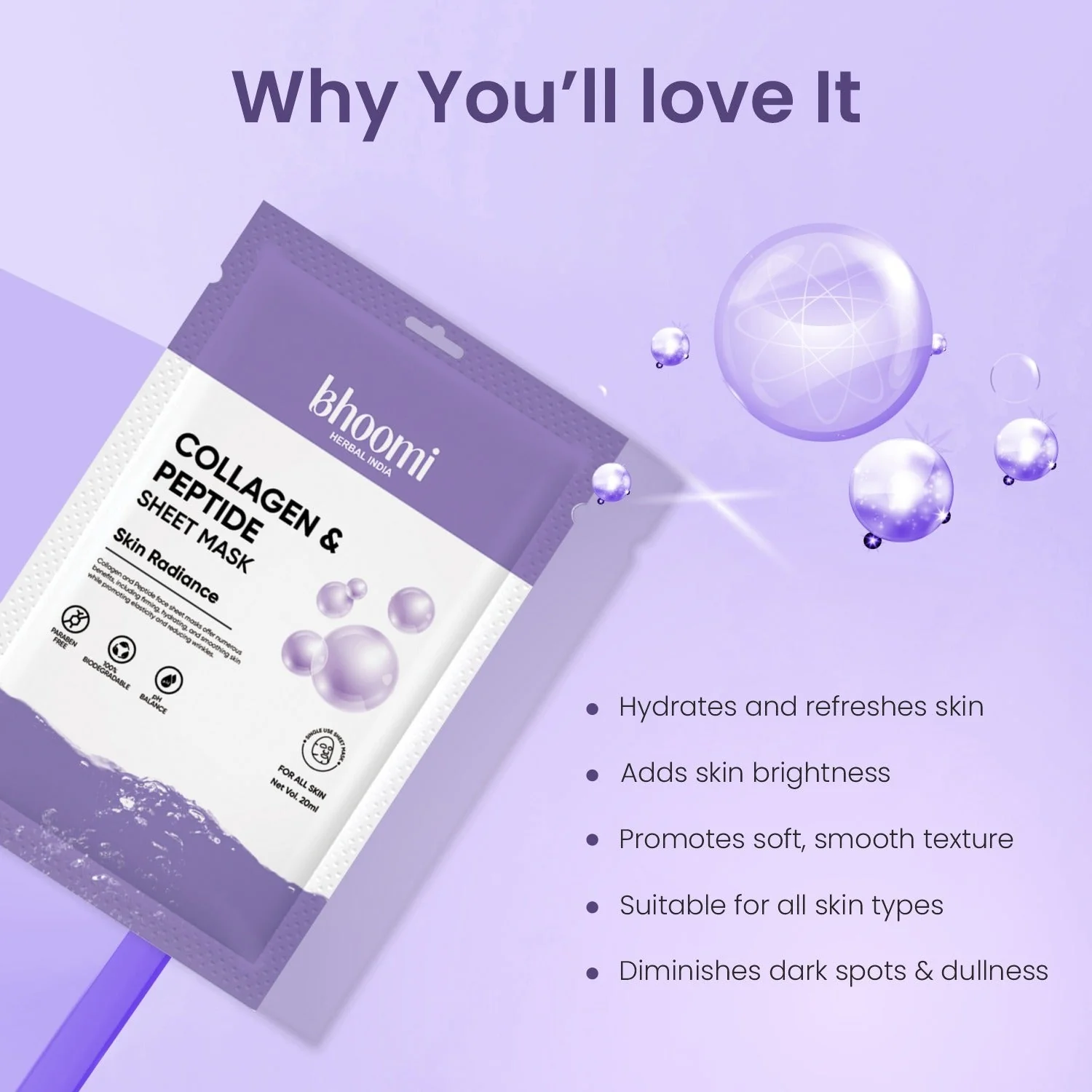 Bhoomi Herbal India Collagen and Peptide Sheet Mask (20 ml)- Pack of 5 - Image 11