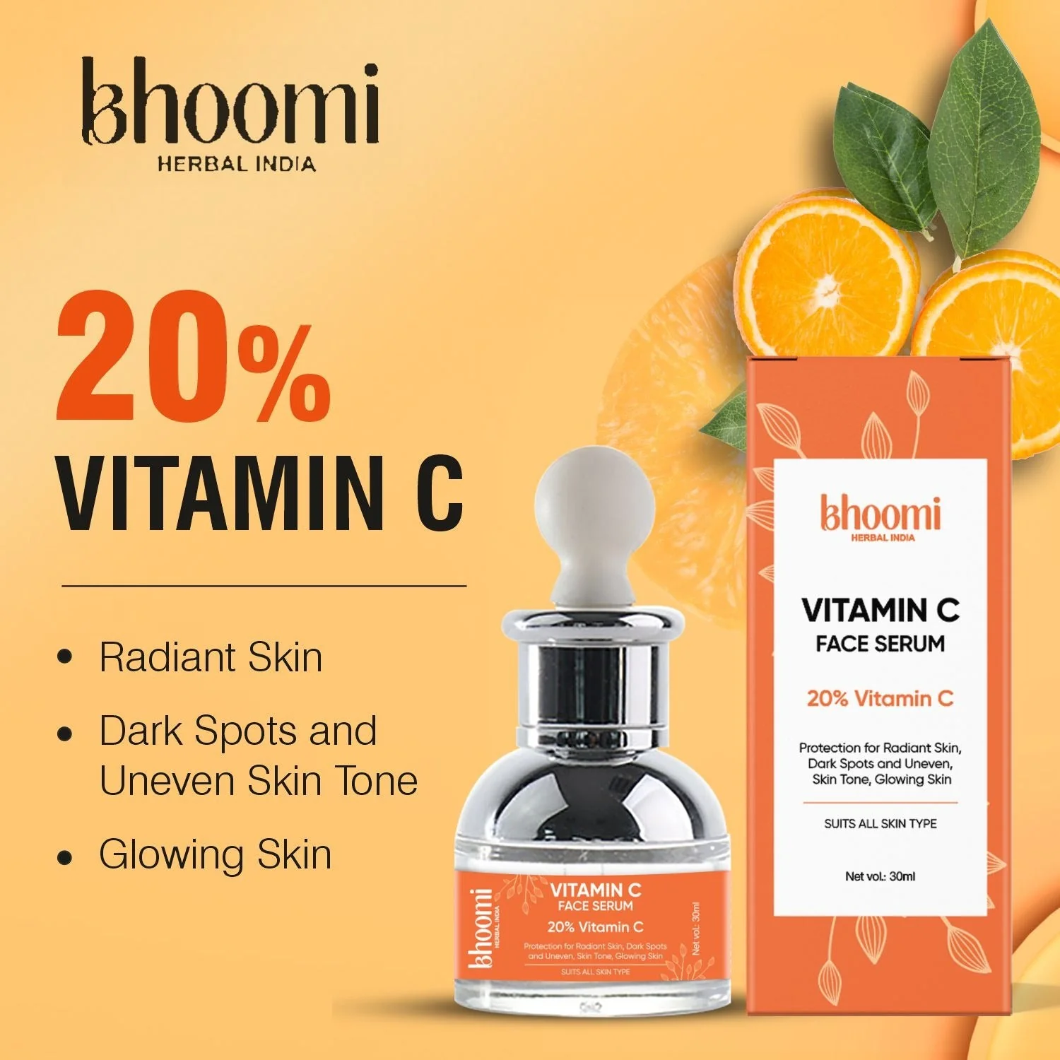 Bhoomi herbal India Vitamin C Face Serum (30 ml): 20% Vitamin C- Pack of 1 - Image 3
