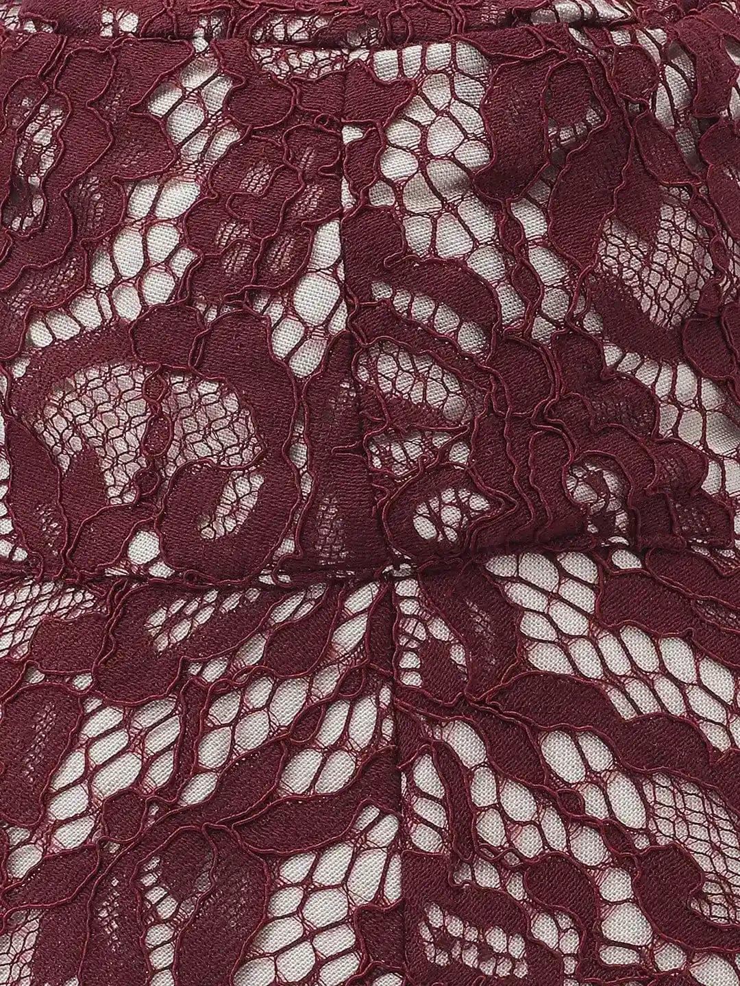 Big Burgundy Lace Fabric Women Bucket Hat For Women - Image 3