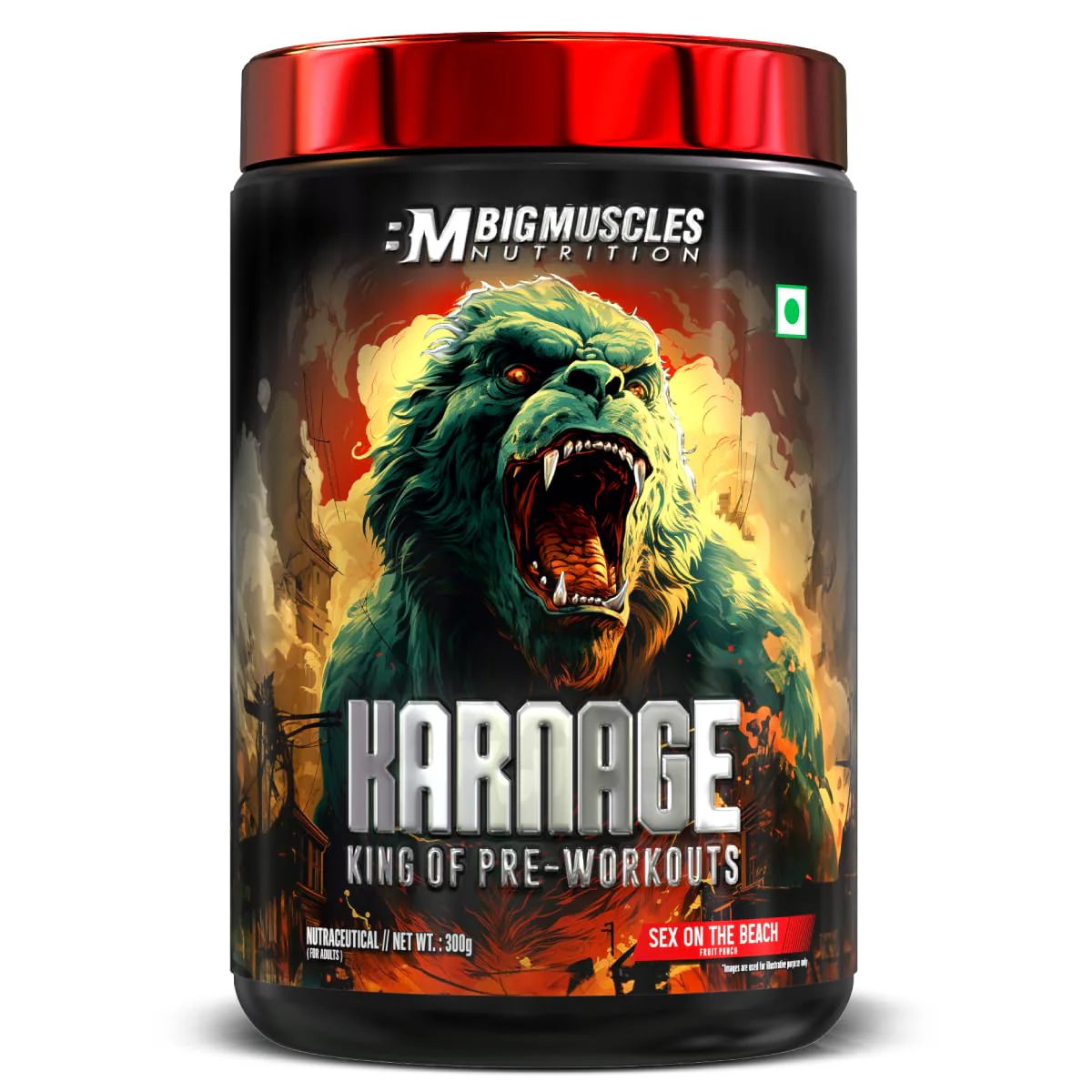Bigmuscles Nutrition Karnage Pre workout [60 Servings, | Pre-workout Supplement Supports to Improve Focus, Strength, Energy and Pump, Banned Substance Tested, Dope Free, 300g