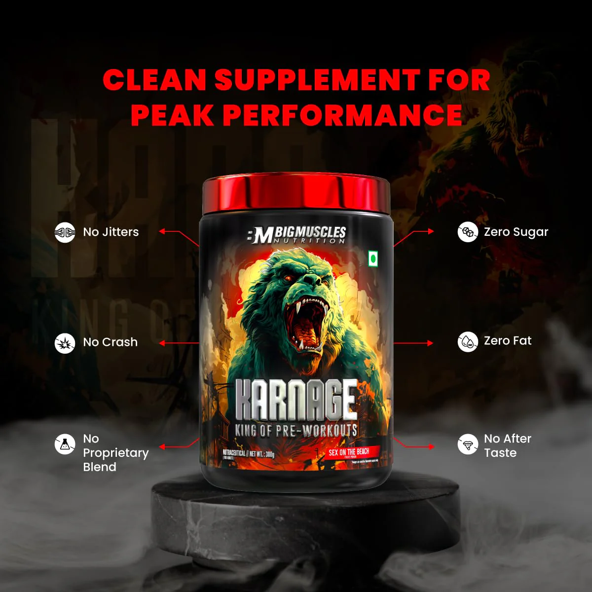 Bigmuscles Nutrition Karnage Pre workout [60 Servings, | Pre-workout Supplement Supports to Improve Focus, Strength, Energy and Pump, Banned Substance Tested, Dope Free, 300g - Image 4
