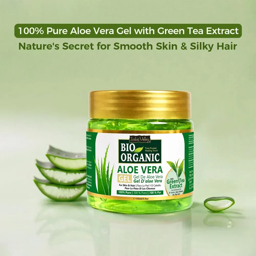 Bio Organic Pure Aloe Vera Gel With Green Tea Extract For Young, Radiant Skin & Hair - Image 2