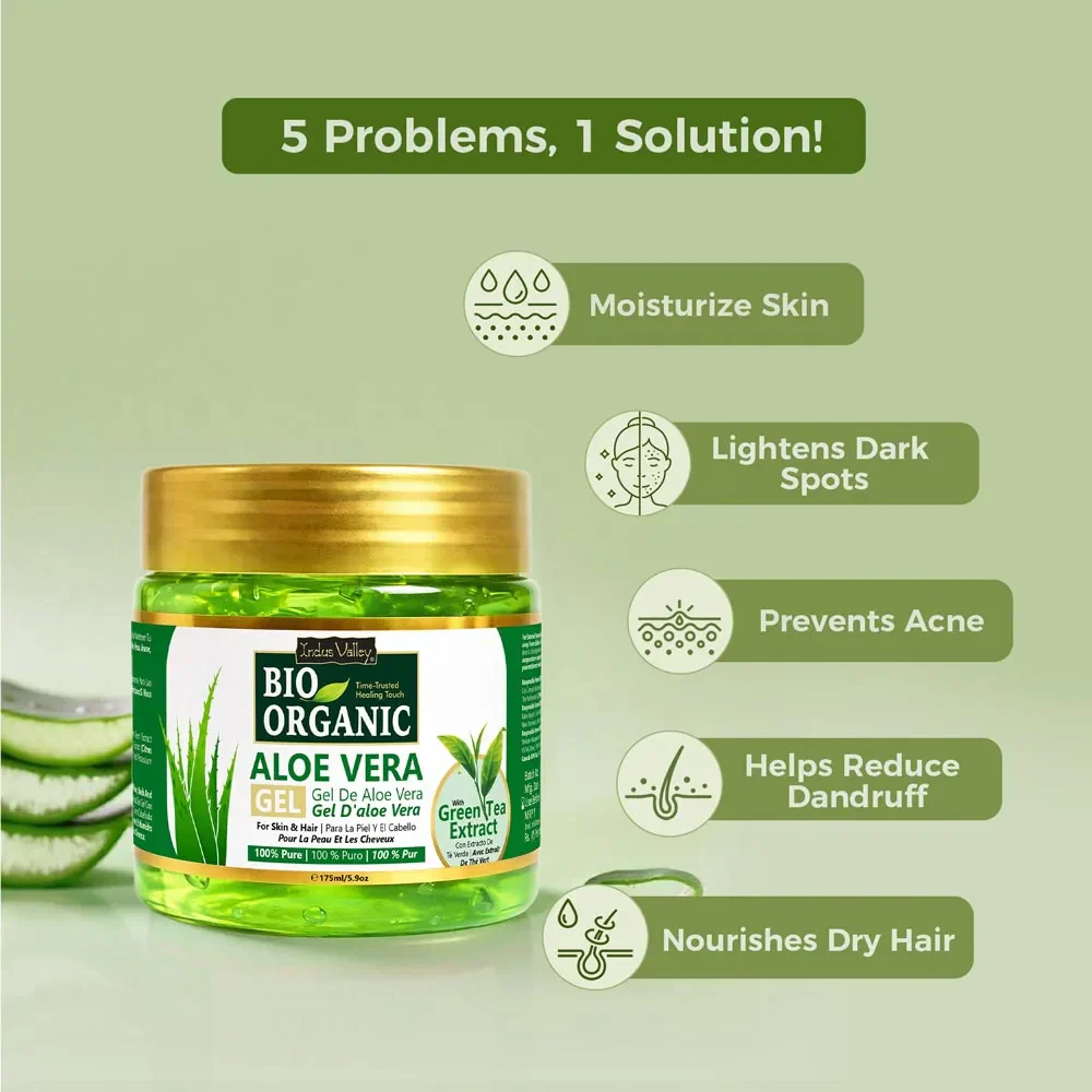 Bio Organic Pure Aloe Vera Gel With Green Tea Extract For Young, Radiant Skin & Hair - Image 3