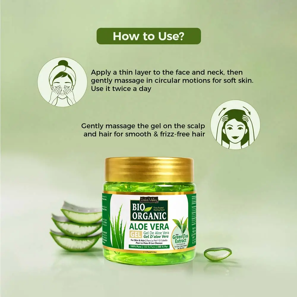 Bio Organic Pure Aloe Vera Gel With Green Tea Extract For Young, Radiant Skin & Hair - Image 5