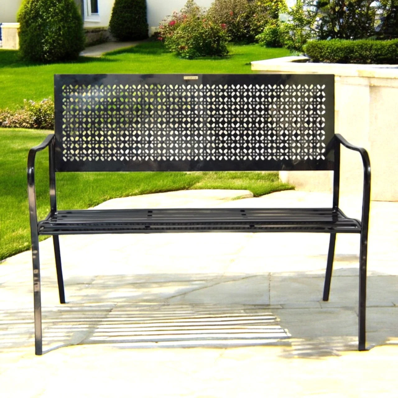 Black 2-Seater Garden Bench – Compact Iron Outdoor Seating - Image 2
