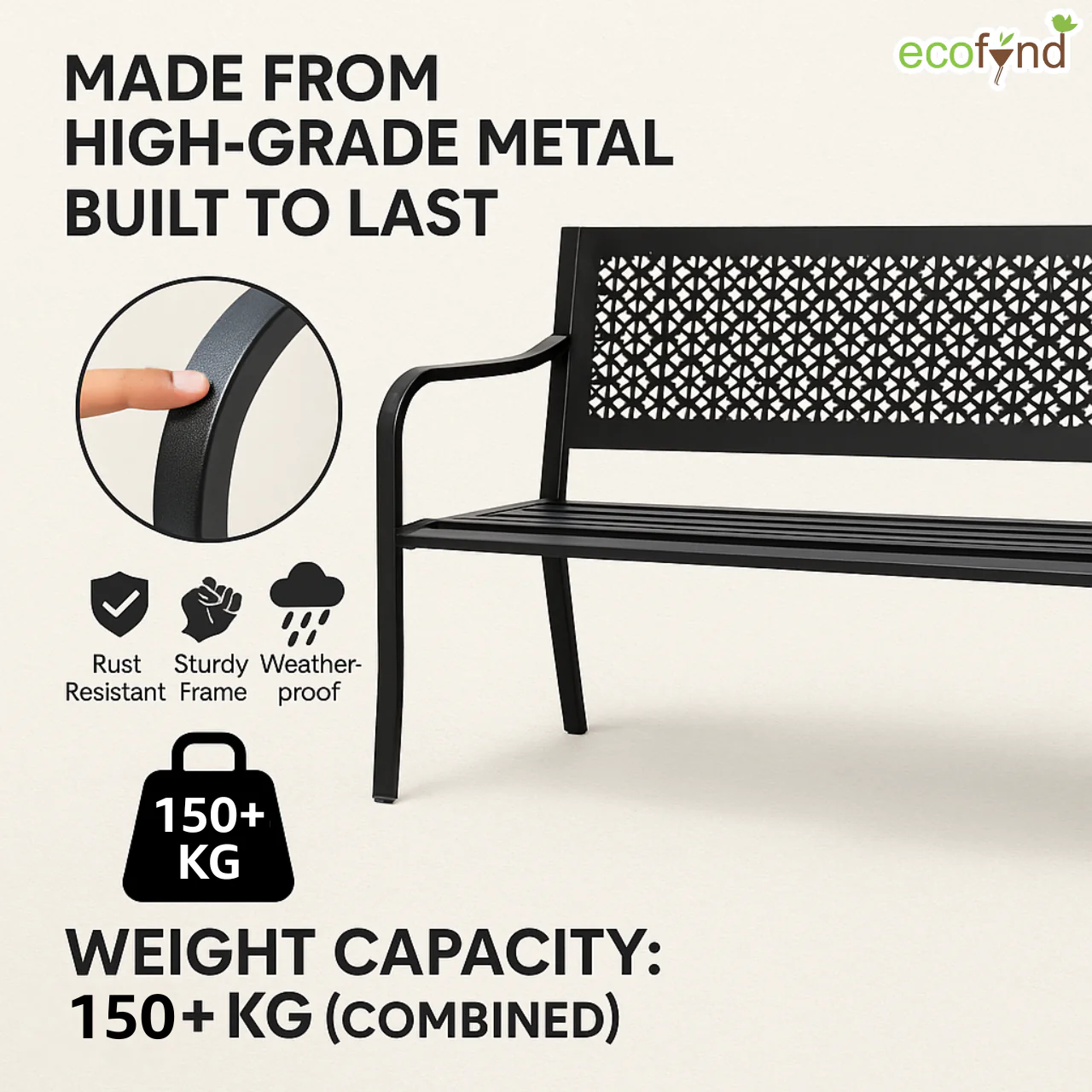 Black 2-Seater Garden Bench – Compact Iron Outdoor Seating - Image 3