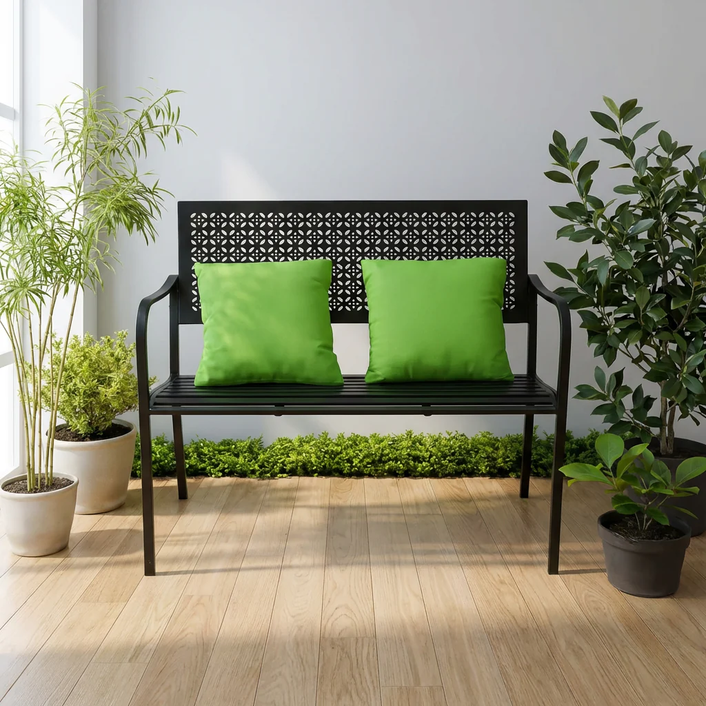 Black 2-Seater Garden Bench – Compact Iron Outdoor Seating