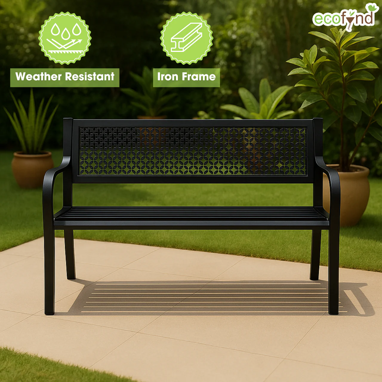 Black 2-Seater Garden Bench – Compact Iron Outdoor Seating - Image 6