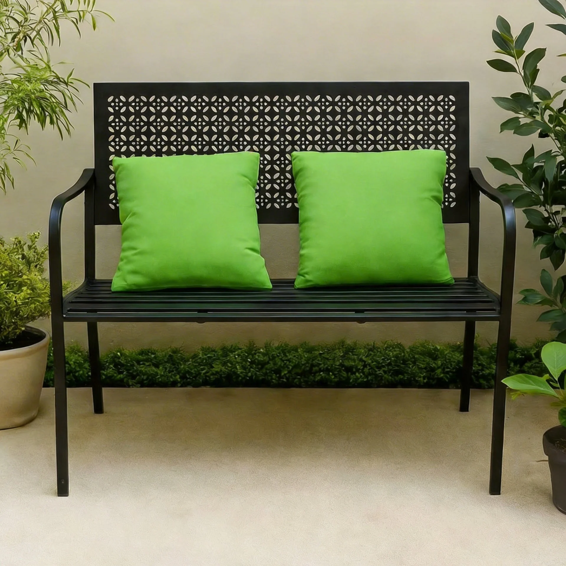 Black 2-Seater Garden Bench – Compact Iron Outdoor Seating - Image 8