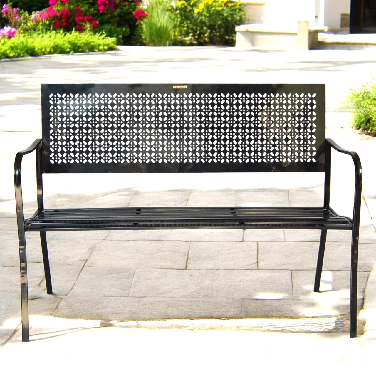 Black 3-Seater Iron Bench – Elegant Outdoor & Indoor Seating - Image 2
