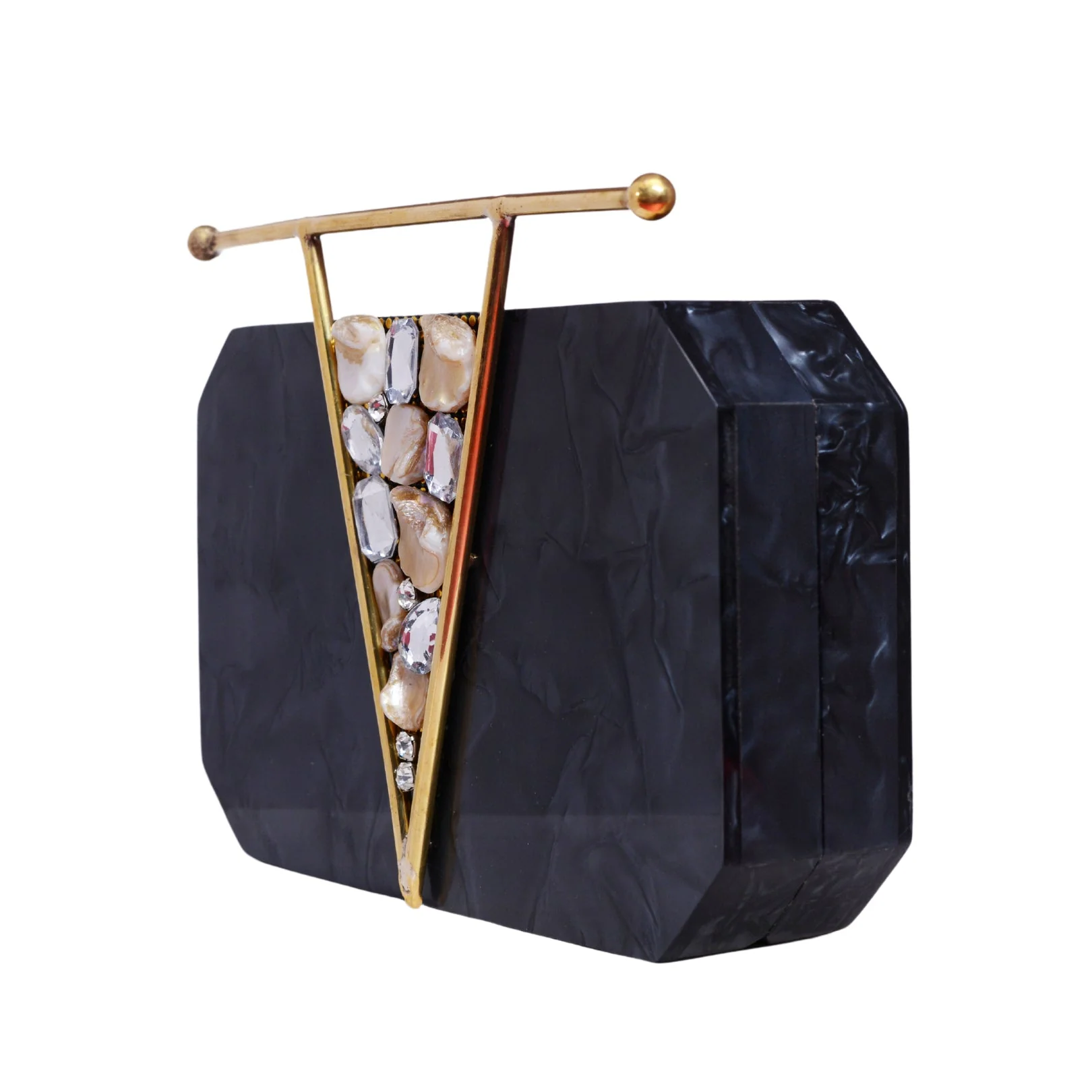Black Acrylic Clutch with Metal Handle - Image 2