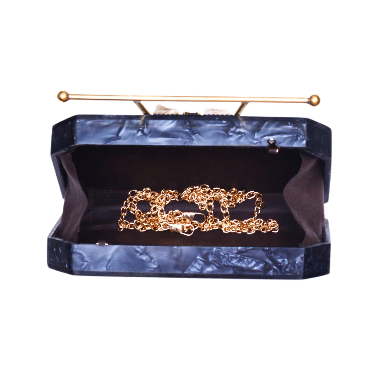 Black Acrylic Clutch with Metal Handle - Image 3