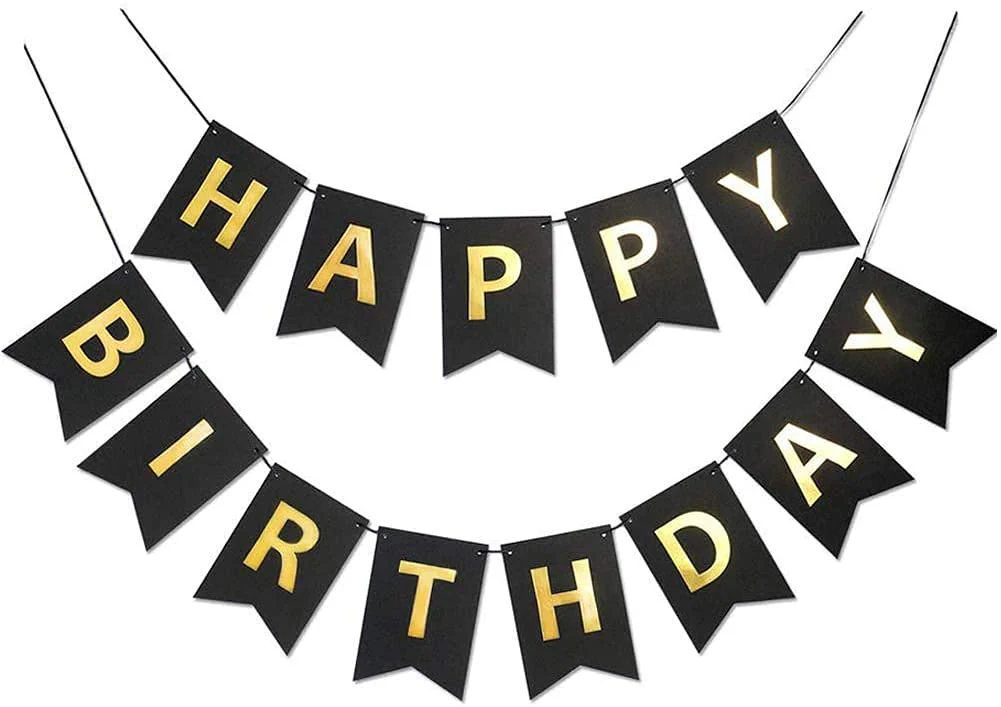Black And Gold Happy Birthday Banner (3 Meters) - Image 2