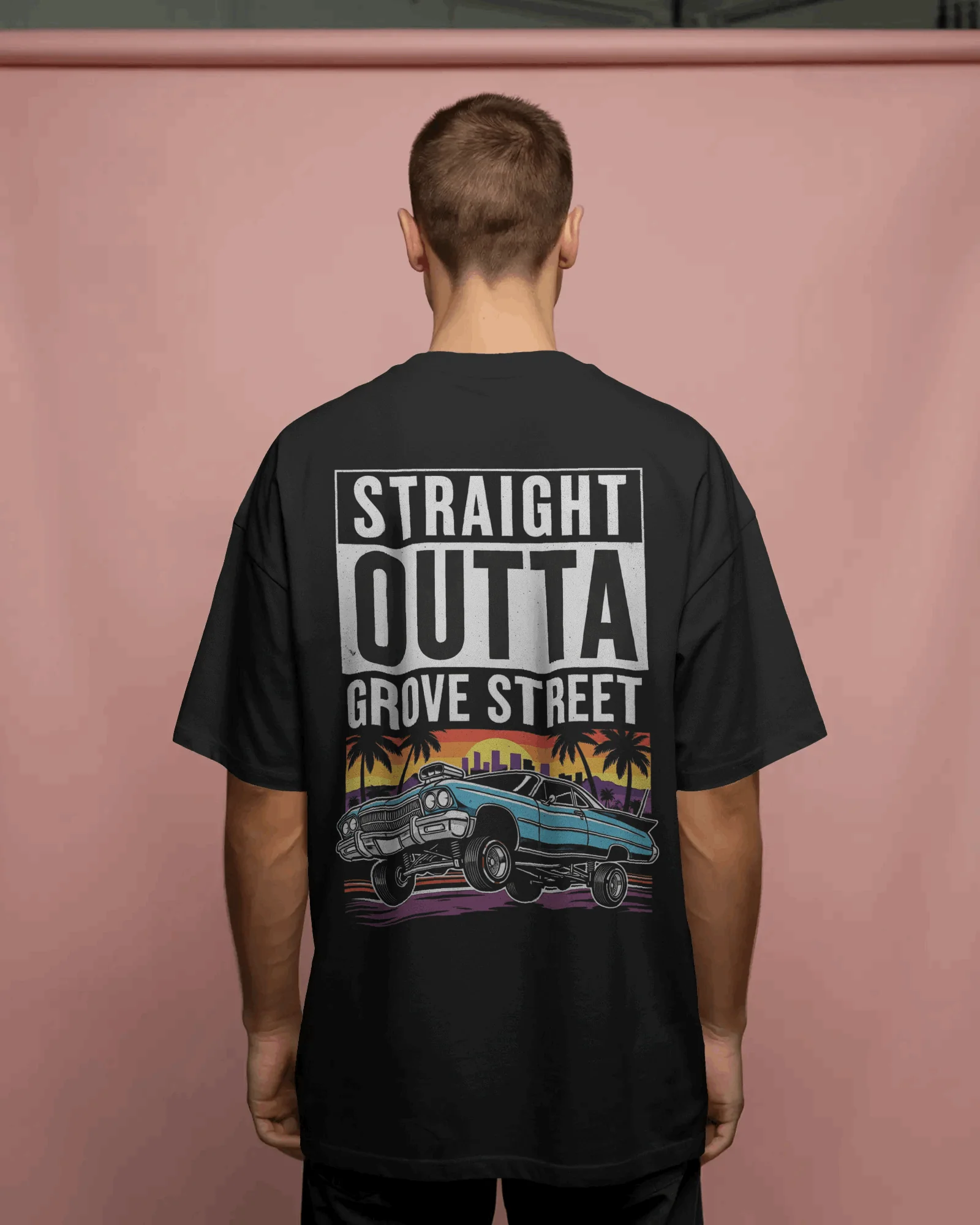 Black Back Grove street Graphic printed Oversized Tshirt